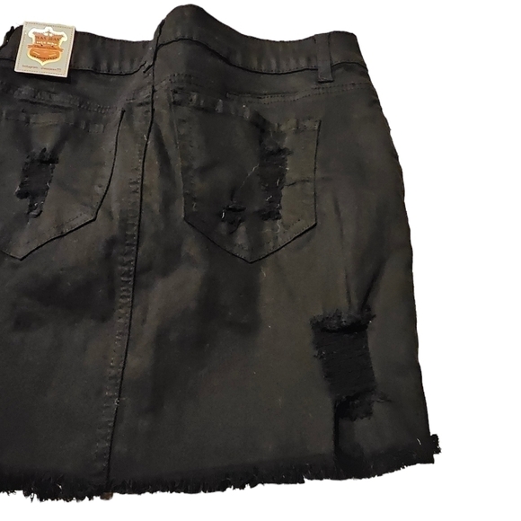Wax Jean Black Distressed Denim Mini Skirt 98% Cotton 2% Spandex Size S - Picture 3 of 7